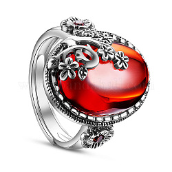 Shegrace impresionante anillo de dedo de plata esterlina 990 925, blossomes ciruela con granate ovalado, plata antigua, tamaño de 7, 17mm