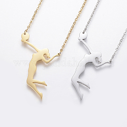 304 Stainless Steel Pendant Necklaces, with Lobster Claw Clasps, Volleyball Player, Mixed Color, 18.5 inch(47cm)