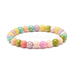 Natural Jade Beaded Stretch Kids Bracelets, Dyed, Round, Colorful, Inner Diameter: 1-7/8 inch(4.7cm), 6.5mm