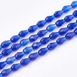 Fili di perline do vetro trasparente, sfaccettato, lacrima, blu, 4.5~5x3~3.5mm, Foro: 0.5 mm, 100 pcs / Filo, 18.5 pollice