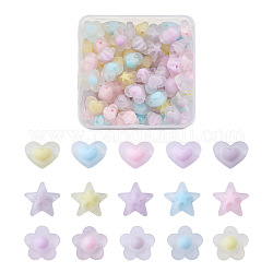 90pcs 3 perles acryliques transparentes de style, mat, accessoires de bricolage, clair, coeur & étoile & fleur, couleur mixte, 13x17x9.5mm, Trou: 2.8mm
