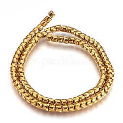 Electroplate Non-magnetic Synthetic Hematite Bead Strands, Polished, Column, Golden Plated, 5x4mm, Hole: 1mm, about 101~102pcs/strand, 15.9 inch(40.5cm)