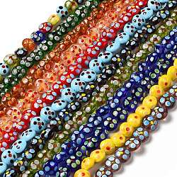 Fili di perline murano fatto a mano, rotondo e piatto, colore misto, 12~14x12.5~13.5x7~8.5mm, Foro: 1.5 mm, circa 33pcs/filo, 16.46 pollice (41.8 cm)