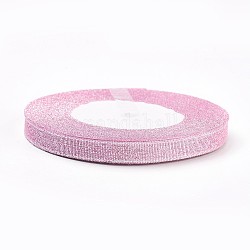 Polyester Organzaband, Glitzer-Metallband, funkeln Band, Perle rosa, 10 mm, ca. 25 Yards / Rolle