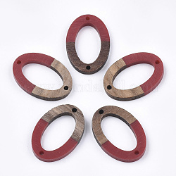 Conectores de eslabones de resina y madera de nogal, oval, ladrillo refractario, 28.5x19.5x3~4mm, agujero: 1.8 mm