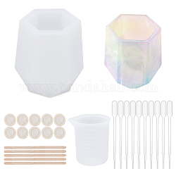 Gorgecraft DIY Pen Vase Molds Kits, Including Silicone Molds, Measuring Cup Plastic Tools, Plastic Transfer Pipettes, Birch Wooden Craft Ice Cream Sticks and Latex Finger Cots, White, 61x69x72mm, Inner Diameter: 38x43mm, 1pc