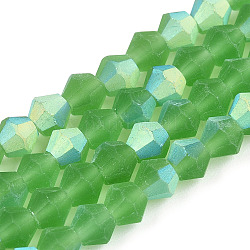 Imitieren Sie Stränge aus österreichischen Kristall-Doppelkegel-Mattglasperlen, Klasse AA, facettiert, lime green, 2x2.5 mm, Bohrung: 0.7 mm, ca. 162~185 Stk. / Strang, 12.76~14.61(32.4cm~37.1)