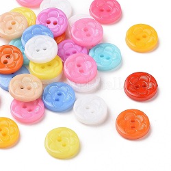 Acryl-Näh-Tasten für Kleidung Design, Kunststoff-Tasten, 2-Loch, gefärbt, flach rund mit Blumenmuster, Mischfarbe, 12.5x3 mm, Bohrung: 1 mm