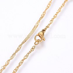 304 de acero inoxidable singapur collares de cadena, collares de cadena de ondas de agua, con cierre de langosta, dorado, 17.7 pulgada (45 cm), 1.8x0.3mm