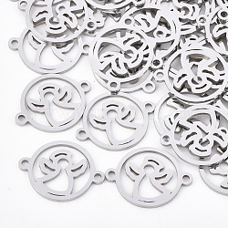 201 Stainless Steel Links connectors, Laser Cut Links, Flat Round with Angel, Stainless Steel Color, 20x15x1mm, Hole: 1.6mm