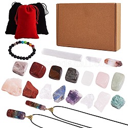 Bausatz für Chakra-Edelsteinarmband-Halsketten zum Selbermachen, einschließlich Natursteinperlen & Armband & Halskette, 21 Stück / Karton