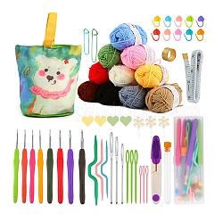 Kits de crochet avec jeu de fils pour débutants adultes enfants, Accessoires pour outils à tricoter avec sac de transport à motif ours, kit de démarrage au crochet, couleur mixte, Emballage: 350x200x90mm