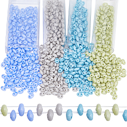 Creatcabin 776 pz 4 colori perline a 2 fori, perle di vetro ceco, ovale, colore misto, 5x3~3.5x2.5~3mm, Foro: 0.5 mm, su 194pcs / colore