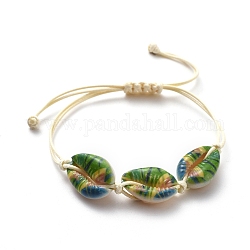 Braccialetti di perle intrecciate conchiglia di ciprea stampate, con cavo in poliestere cerato coreano, colorato, 1/2 pollice ~ 3-1/2 pollici (1.3~9.1 cm)