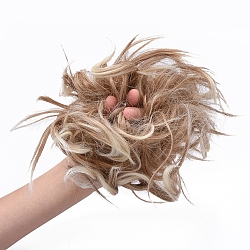 Extensiones de moño para mujeres, ondulado rizado desordenado rosquilla moños pieza de cabello, Fibra resistente a altas temperaturas, bronceado, 7 pulgada (18 cm)