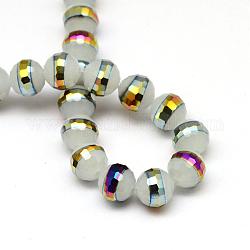 Chapelets de perles en verre électroplaqué, ronde à facettes, blanc, 10x9.5mm, Trou: 1.5mm, Environ 32 pcs/chapelet, 11.97 pouce (30.4 cm)