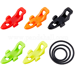 SUPERFINDINGS 10 Sets 5 Colors Plastic & Silicone O-Rings Fishing Rod Pole Hook Keeper Sets, Fishing Rod Hanging Bait Device, Mixed Color, 14~28x13~25x1.5~9mm, 2 sets/color
