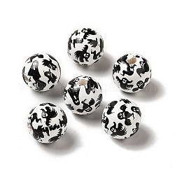 Perles européennes en bois rondes imprimées, thème halloween perles à gros trous, fantôme, noir, 16mm, Trou: 4mm