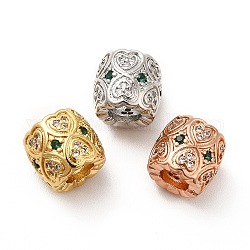 Rack Plating Brass Micro Pave Cubic Zirconia European Beads, Large Hole Beads, Long-Lasting Plated, Cadmium Free & Lead Free, Column with Heart, Mixed Color, 10x9mm, Hole: 4.7mm