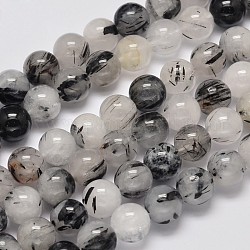 Round Grade A Natural Rutilated Quartz Bead Strands, 10mm, Hole: 1mm, about 41pcs/strand, 15.5 inch