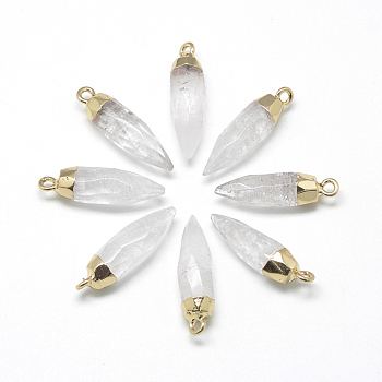 Натуральные кристаллы с кварцевым кристаллом, с латунной фурнитурой , граненые, пуля, золотые, 25~27x8 мм, отверстие : 2 мм
