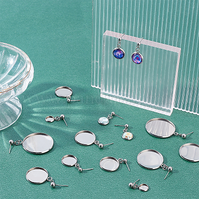 18 шт. 9 плоских круглых серег-гвоздиков из нержавеющей стали 304 STAS-UN0027-32-1