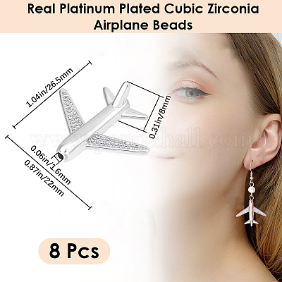 8 шт. латунные микрофибровые бусины-авиапланы с кубическим цирконием ZIRC-BBC0003-54P-1
