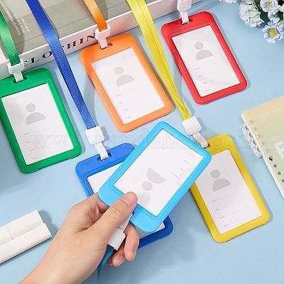 Прямоугольный пластиковый держатель для бейджа с шнурком AJEW-CP0006-04B-1