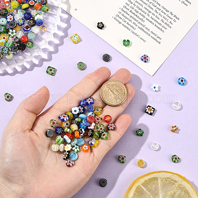 180 шт. 6 стиля стеклянных бусин миллефиори ручной работы LAMP-LT0001-07-1