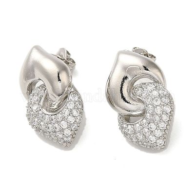 Серьги-гвоздики из латуни с микро-паве и кубическим цирконием для женщин с переплетением в форме сердца EJEW-O001-04P-1