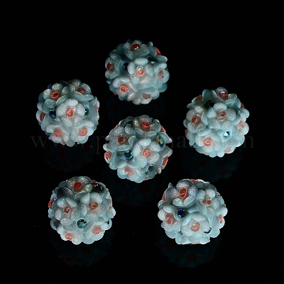 Бусины-цветы из светящейся полимерной глины со стразами RESI-C048-01B-1