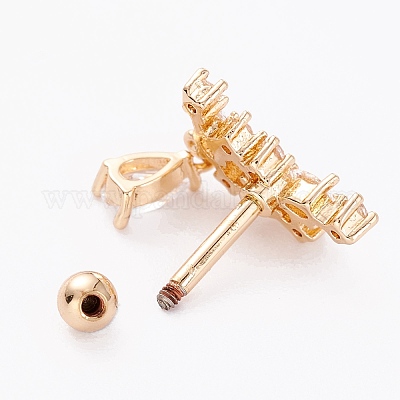 Латунные серьги-хрящи со штангой из прозрачного кубического циркония с микропаве AJEW-P017-16G-1