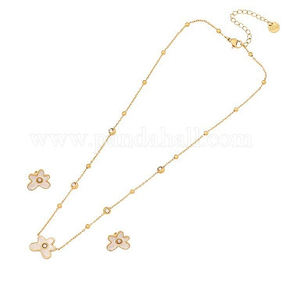 Комплекты из ожерелий и серег-гвоздиков из нержавеющей стали 304 с микропаве из кубического циркония FS-WG87FF9-03-1