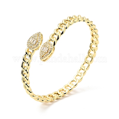 Прозрачный кубический цирконий каплевидный открытый браслет-манжета BJEW-J165-04G-1