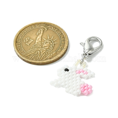 Пасхальный кролик стеклянные бусины ткацкий станок узор подвеска украшения HJEW-MZ00131-1