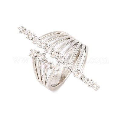 Открытые манжеты из латуни с микропаве и прозрачным фианитом RJEW-U009-08P-03-1