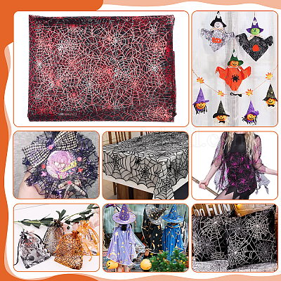 Ткань из полиэстеровой марли с пауком и паутиной на Хэллоуин AJEW-WH0314-677C-1