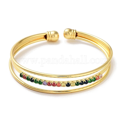 Браслеты-манжеты с прозрачным кубическим цирконием из латуни с микропаве BJEW-Z061-23D-1