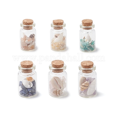 6 шт. натуральные лазурит/аметист/сердолик/цитрин/розовый кварц/амазонит и бусины из ракушек каури целебные кристаллы бутылки желаний PALLOY-JF03788-1