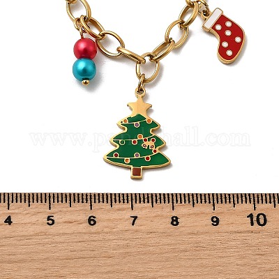 Женские ожерелья с подвеской в виде Санта-Клауса из нержавеющей стали 304 NJEW-Z092-03G-1