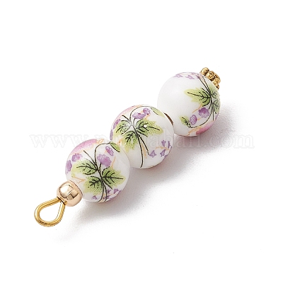 3 шт. фарфоровые керамические подвески ручной работы с цветочным принтом PALLOY-JF03974-1