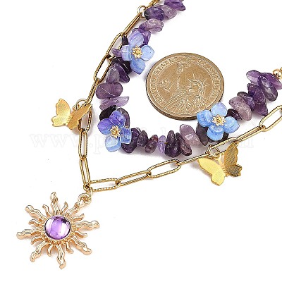 Ожерелья с подвесками в виде бабочек из сплава смолы и латуни NJEW-JN05468-03-1