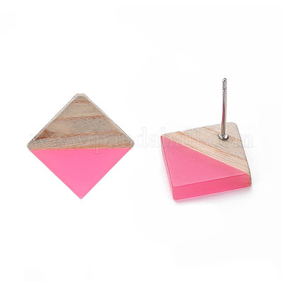 Серьги-гвоздики из прозрачной смолы и дерева EJEW-N017-005A-A06-1