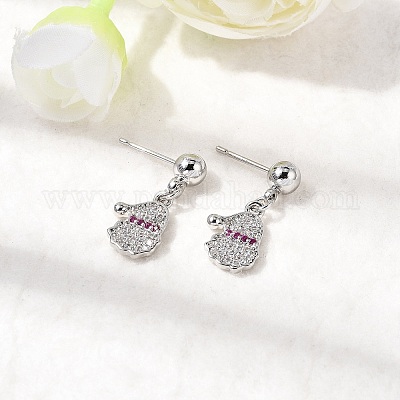 Рождественские серьги-гвоздики с подвесками из латуни с микропаве из кубических цирконий EJEW-L306-01P-02-1