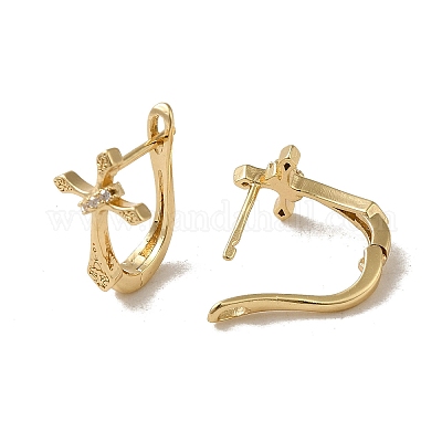 Серьги-кольца из латуни с микропаве из кубического циркония EJEW-L271-10KCG-04-1