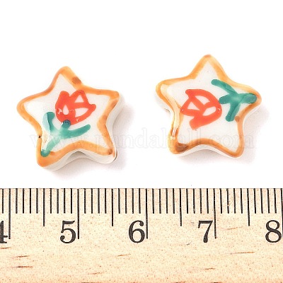 Цветочная тема фарфоровые бусины ручной работы LAMP-D303-06D-02-1