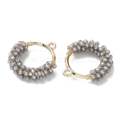 Латунное кольцо с подвесками из бисера GLAA-K060-06G-04-1