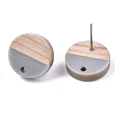 Серьги-гвоздики из непрозрачной смолы и орехового дерева MAK-N032-008A-B04-1