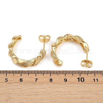 Серьги-гвоздики с микропаве из прозрачных кубических цирконий в форме спирали из латуни EJEW-L275-16G-01-1