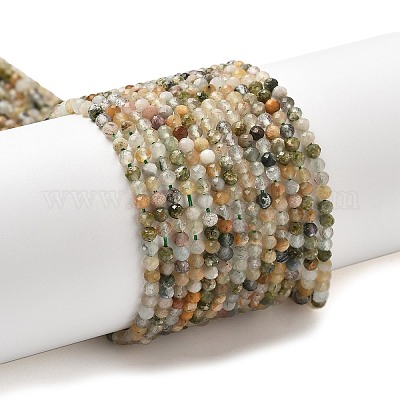 Нити бусин из натурального зеленого рутилированного кварца G-RM241221-B22-1